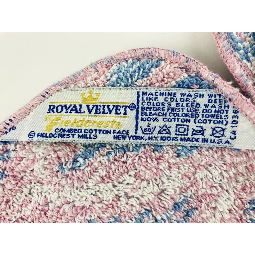 2 Vintage Royal velvet Fieldcrest washcloths rags Pastel pink blue Waves Zig zag